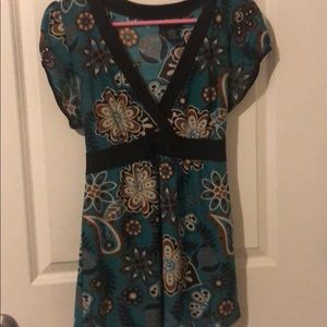 Empire waist green and brown flower top